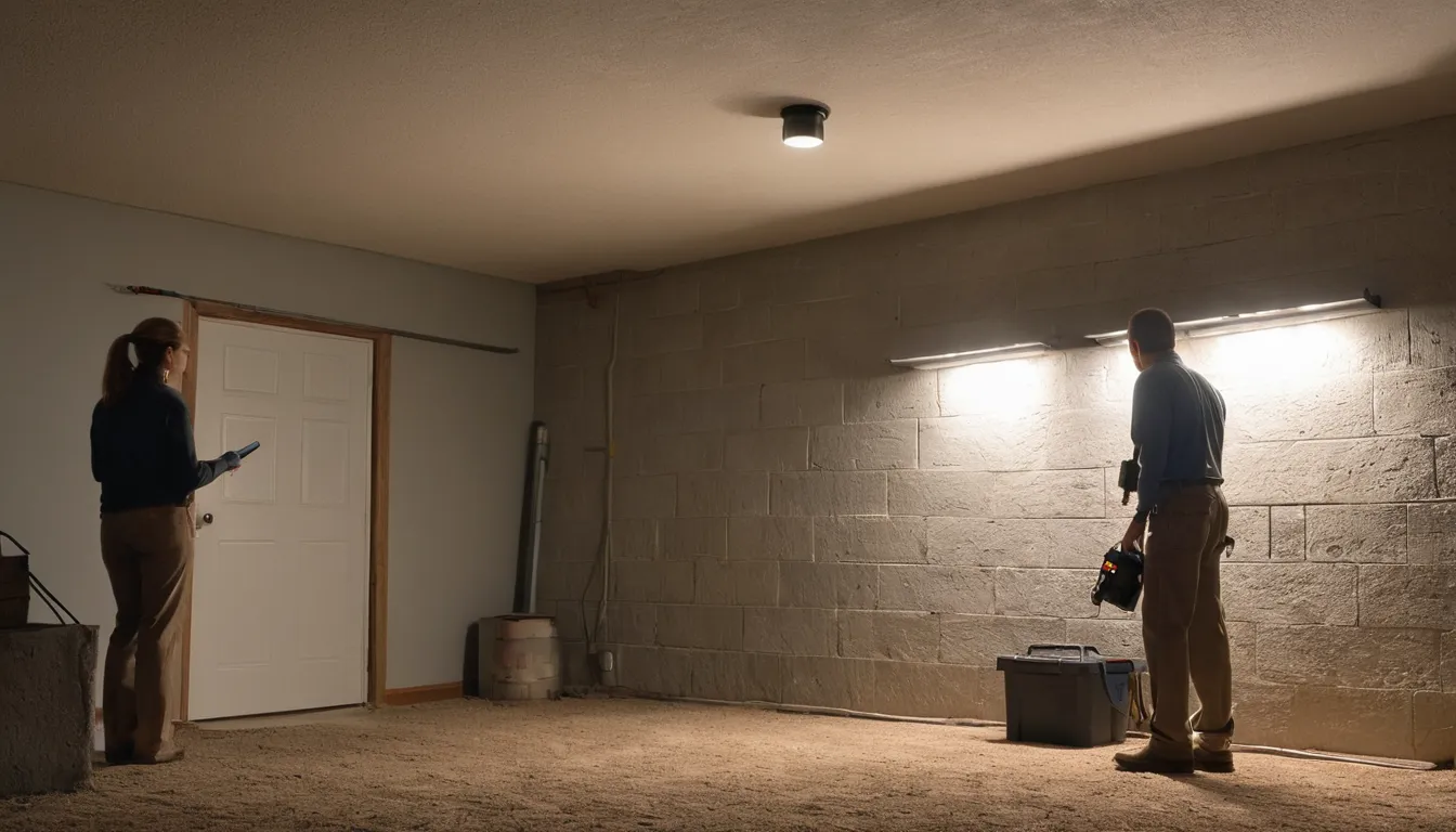 A provider checking a basement wall for signs of pests in a Alexandria home