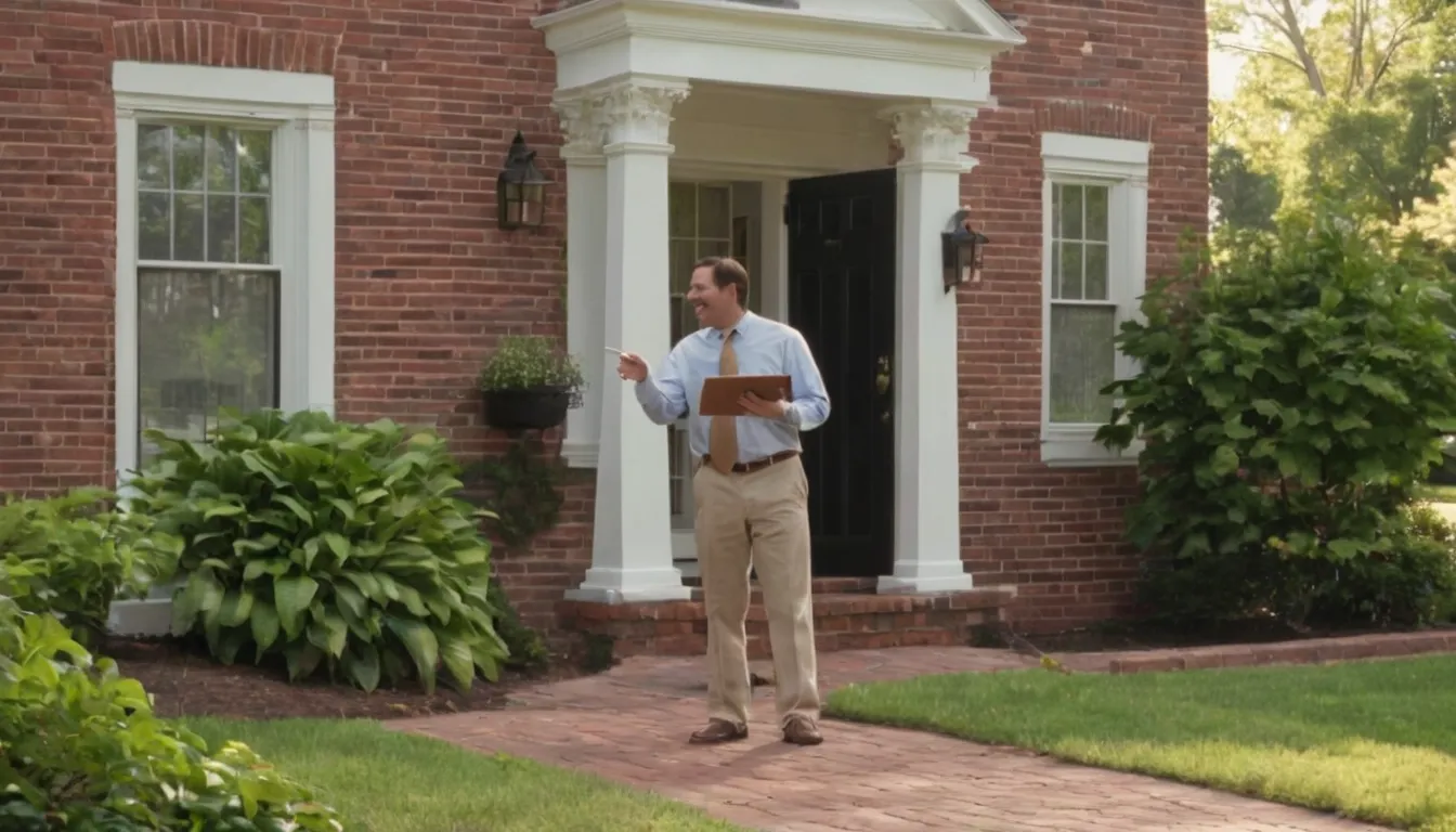 A homeowner in Alexandria talking with a friendly pest control provider at the front door of a colonial home