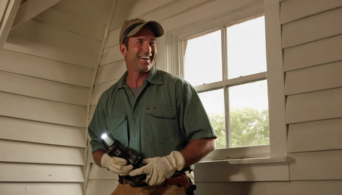 A friendly local provider inspecting the attic roofline of a colonial home in Alexandria with a homeowner